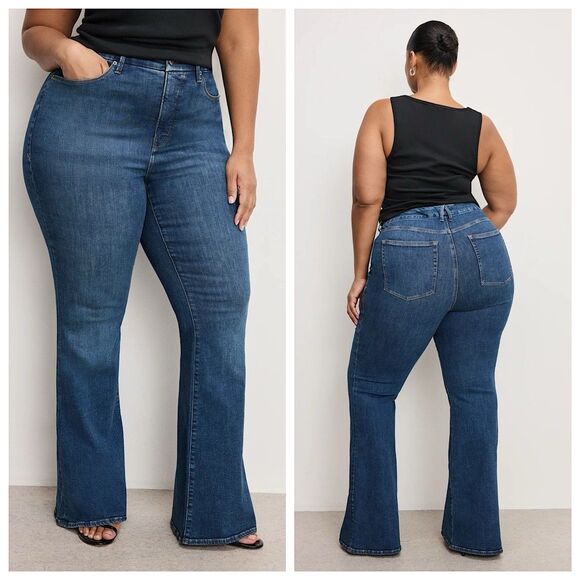 Good American Good Legs Flare Jeans Womens Sz 16 Blue Sculpting Power Stretch - Picture 1 of 16